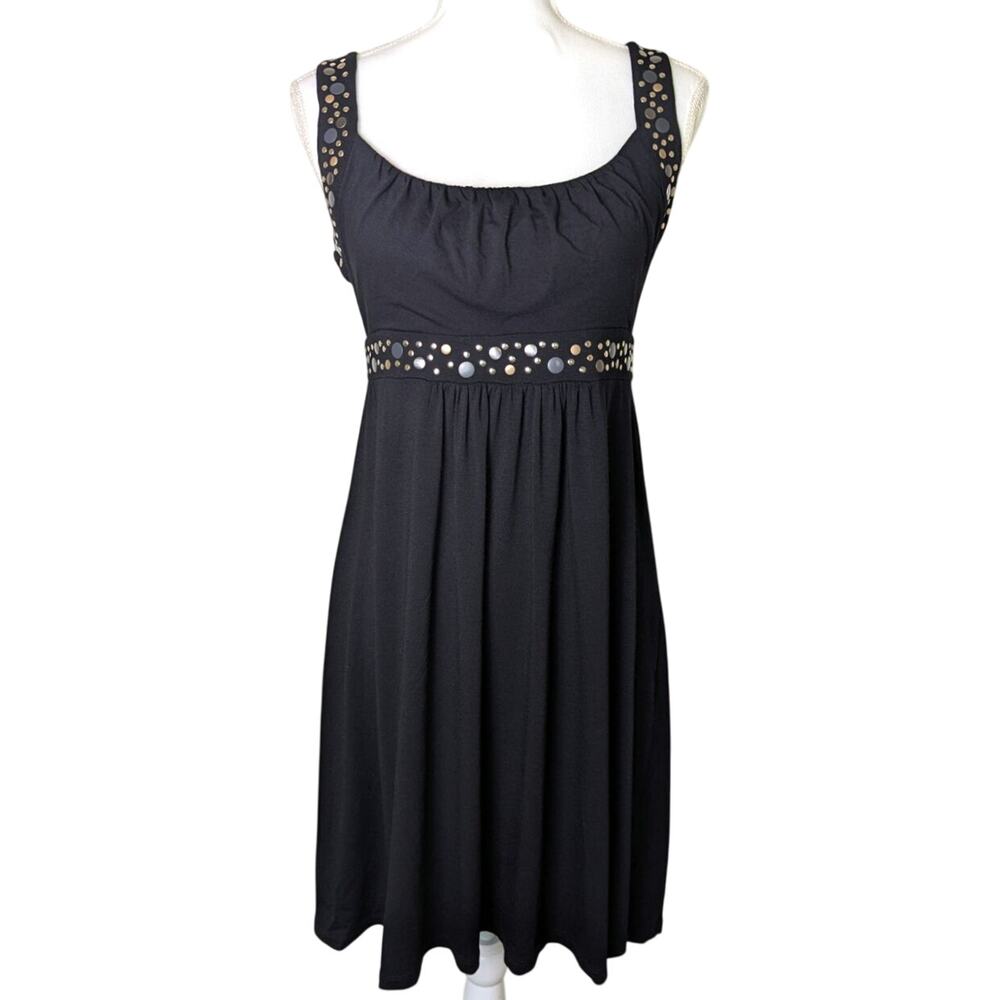 Anthropologie Lucy and Laurel Babydoll Studded Black Mini Dress Women Size M Y2K